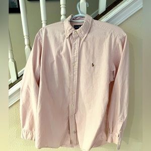 Polo Ralph Lauren Men’s Pink White striped classic Long sleeve Oxford